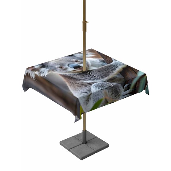 Outdoor Tablecloths with Umbrella Hole & Zipper, Koala 60x60 Inch Square Tablecloths, Grey Animals Modern Art Forest Waterproof Table Cloth, Patio/Pool/Picnic Table Covers