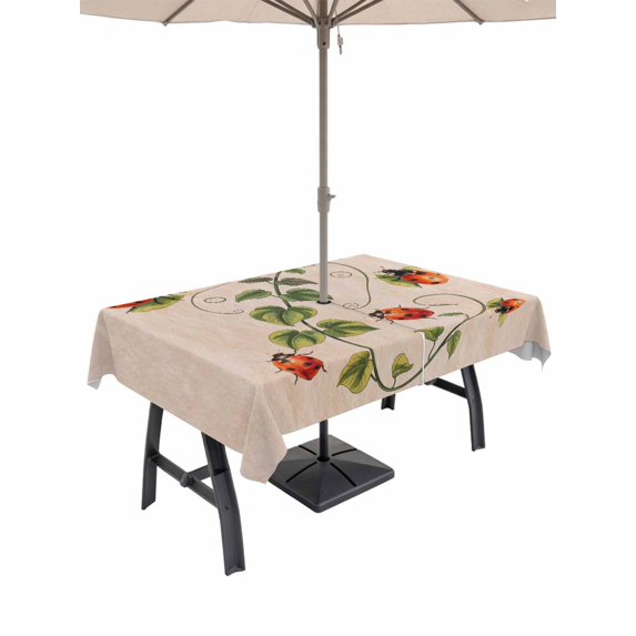 Outdoor Tablecloths with Umbrella Hole & Zipper, Ladybugs Eucalyptus Rectangle Tablecloth 60x120 Inch, Spring Botanical Leaves Retro Waterproof Table Cloth, Patio/Pool/Picnic Table Covers