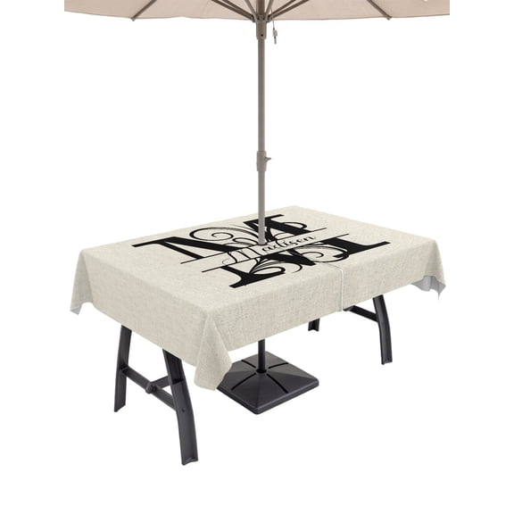 Outdoor Tablecloths with Umbrella Hole & Zipper, Letter M Tablecloth Rectangle 60x84 Inch, Monogram Words Waterproof Table Cloth, Patio/Pool/Picnic Table Covers