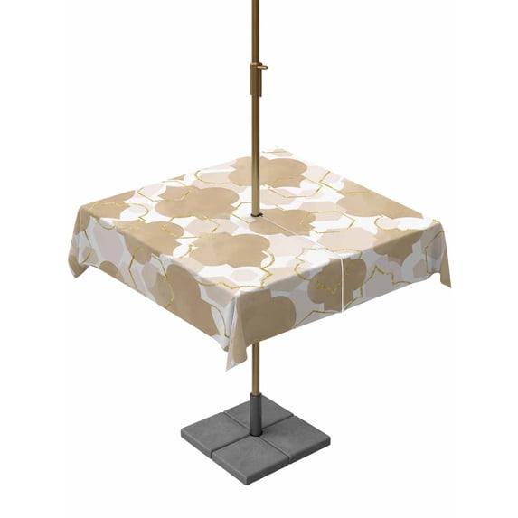 Outdoor Tablecloths with Umbrella Hole & Zipper, Light Brown Moroccan 54x54 Inch Square Tablecloths, Modern Geometric Abstract Art Waterproof Table Cloth, Patio/Pool/Picnic Table Covers