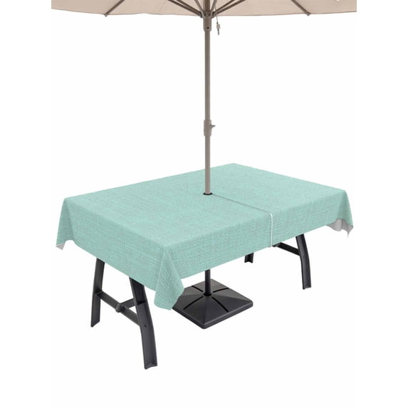 Outdoor Tablecloths with Umbrella Hole & Zipper, Linen Mint Green 60 x102 Inch Rectangle Tablecloths, Modern Minimalist Pure Solid Color Waterproof Table Cloth, Patio/Pool/Picnic Table Covers