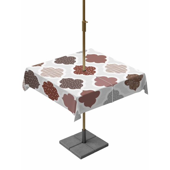 Outdoor Tablecloths with Umbrella Hole & Zipper, Moroccan Geometric 54x54 Inch Square Tablecloths, Vintage Boho Rhombic Pattern Red Gray Waterproof Table Cloth, Patio/Pool/Picnic Table Covers