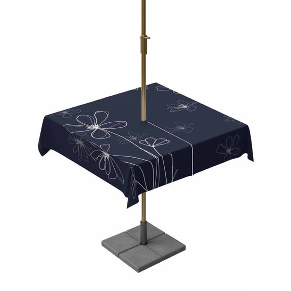Outdoor Tablecloths with Umbrella Hole & Zipper, Navy Blue 54x54 Inch Square Tablecloths, Spring Flora Waterproof Table Cloth, Patio/Pool/Picnic Table Covers