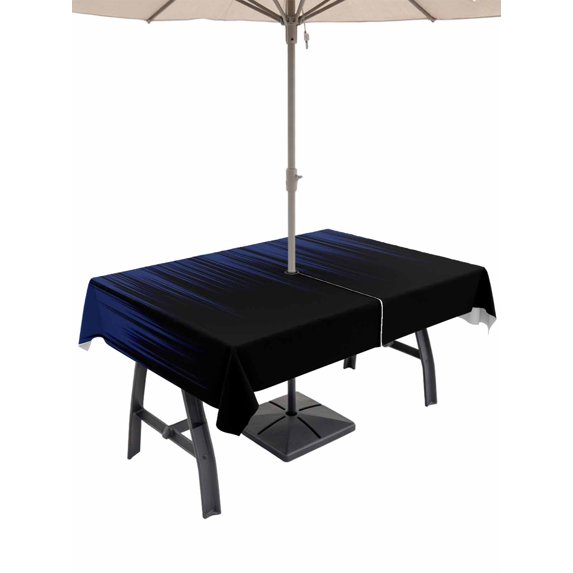Outdoor Tablecloths with Umbrella Hole & Zipper, Navy Blue Black Ombre 60 x102 Inch Rectangle Tablecloths, Modern Abstract Striped Gradient Waterproof Table Cloth, Patio/Pool/Picnic Table Covers