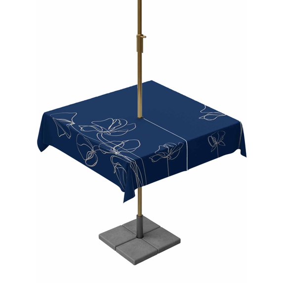 Outdoor Tablecloths with Umbrella Hole & Zipper, Navy Blue Flowers 60x60 Inch Square Tablecloths, Rustic Abstract Floral Simple Art Waterproof Table Cloth, Patio/Pool/Picnic Table Covers