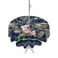 thumbnail image 1 of Outdoor Tablecloths with Umbrella Hole & Zipper, Navy Blue Flowers Round Tablecloths 60 Inch, Spring Floral Elegant Pastoral Botanical Waterproof Table Cloth, Patio/Pool/Picnic Table Covers, 1 of 8