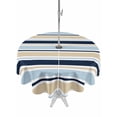 thumbnail image 1 of Outdoor Tablecloths with Umbrella Hole & Zipper, Navy Blue Khaki Striped Round Tablecloth 54 Inch, Farmhouse Stripes Modern Abstract Art Waterproof Table Cloth, Patio/Pool/Picnic Table Covers, 1 of 8