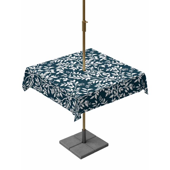 Outdoor Tablecloths with Umbrella Hole & Zipper, Navy Blue Spring Floral 54x54 Inch Square Tablecloths, Farmhouse Flowers Elegant Pastoral Waterproof Table Cloth, Patio/Pool/Picnic Table Covers