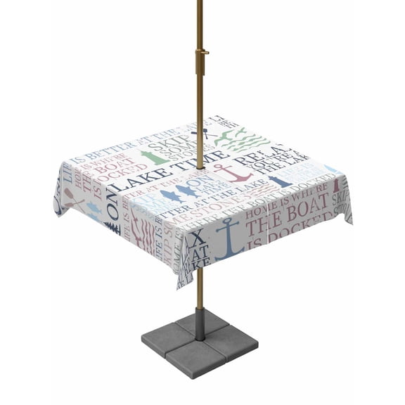 Outdoor Tablecloths with Umbrella Hole & Zipper, Ocean Nautical 60x60 Inch Square Tablecloths, Rustic Anchors Fish Oars Lighthouses Waterproof Table Cloth, Patio/Pool/Picnic Table Covers