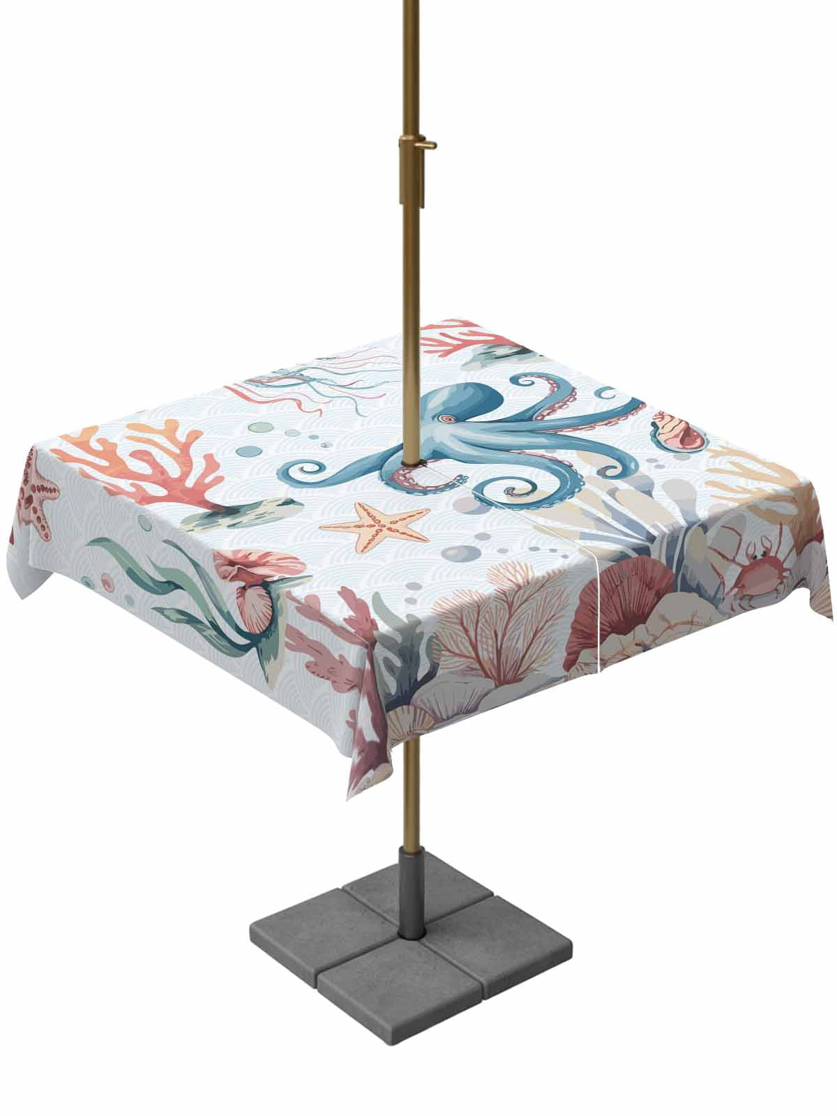 Shell Table Clothes Outdoor Tablecloths with Umbrella Hole & Zipper, Octopus Coastal 60x60 ...