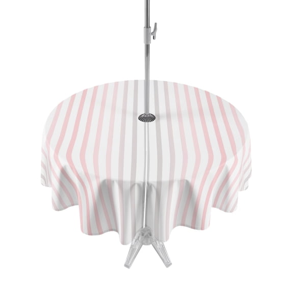 Outdoor Tablecloths with Umbrella Hole & Zipper, Ombre Pink Grey Striped Round Tablecloth 54 Inch, Farmhouse Modern Stripes Waterproof Table Cloth, Patio/Pool/Picnic Table Covers