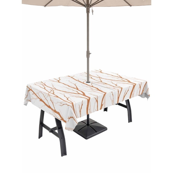 Outdoor Tablecloths with Umbrella Hole & Zipper, Orange Branches 54x80 Inch Tablecloth Rectangle, Modern Abstract Art Forest Silhouettes Waterproof Table Cloth, Patio/Pool/Picnic Table Covers