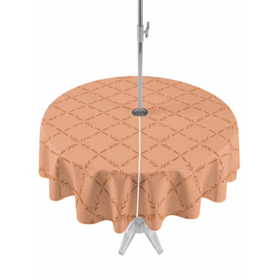 Outdoor Tablecloths with Umbrella Hole & Zipper, Orange Plaid Round Tablecloth 54 Inch, Modern Farmhouse Simple Abstract Stripes Waterproof Table Cloth, Patio/Pool/Picnic Table Covers