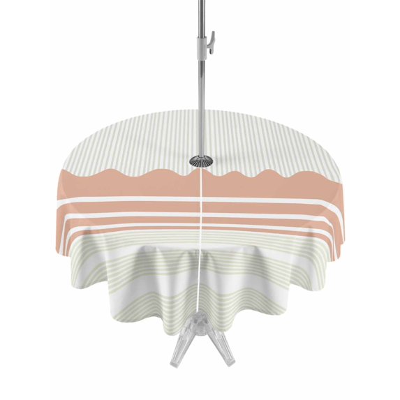Outdoor Tablecloths with Umbrella Hole & Zipper, Orange Striped Round Tablecloths 60 Inch, Abstract Modern Geometric Stripes Waterproof Table Cloth, Patio/Pool/Picnic Table Covers