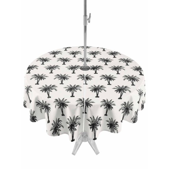 Outdoor Tablecloths with Umbrella Hole & Zipper, Palm Tree Round Tablecloth 54 Inch, Farmhouse Summer Botanical Green Tropical Plants Waterproof Table Cloth, Patio/Pool/Picnic Table Covers