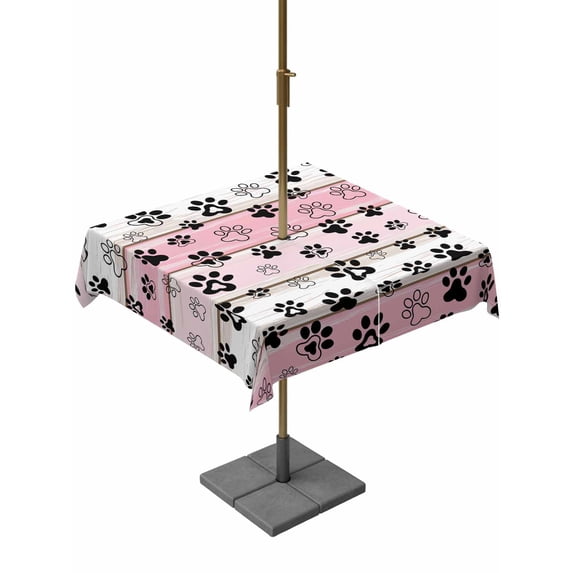 Outdoor Tablecloths with Umbrella Hole & Zipper, Pink Beige Paw Print 54x54 Inch Square Tablecloths, Vintage Farmhouse Country Wooden Grain Waterproof Table Cloth, Patio/Pool/Picnic Table Covers