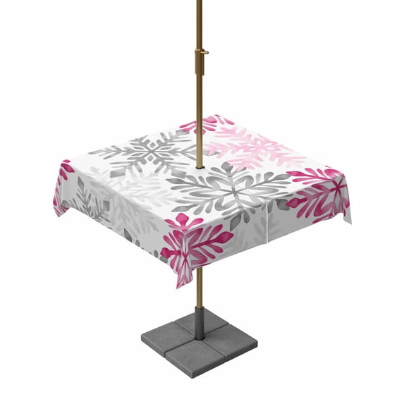 Outdoor Tablecloths with Umbrella Hole & Zipper, Pink Grey Christmas Snowflakes 60x60 Inch Square Tablecloths, Winter Xmas Textured Waterproof Table Cloth, Patio/Pool/Picnic Table Covers