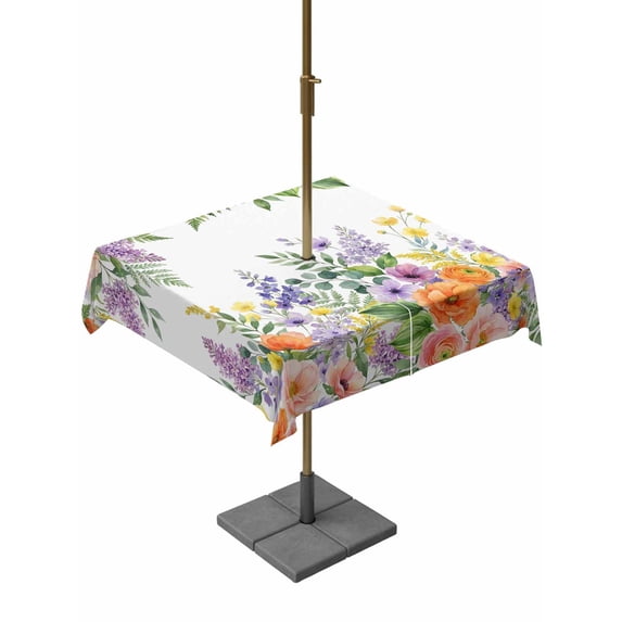 Outdoor Tablecloths with Umbrella Hole & Zipper, Pink Orange Flowers 60x60 Inch Square Tablecloths, Spring Floral Farmhouse Botanical Waterproof Table Cloth, Patio/Pool/Picnic Table Covers