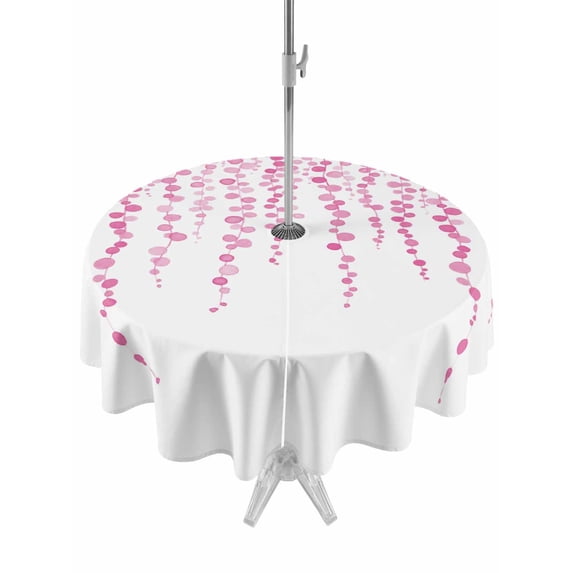 Outdoor Tablecloths with Umbrella Hole & Zipper, Pink Polka Dots Round Tablecloth 54 Inch, Vintage Abstract Art Watercolor Waterproof Table Cloth, Patio/Pool/Picnic Table Covers
