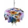 thumbnail image 1 of Outdoor Tablecloths with Umbrella Hole & Zipper, Pink Purple Hummingbird Round Tablecloth 54 Inch, Spring Oil Painting Sunflowers Waterproof Table Cloth, Patio/Pool/Picnic Table Covers, 1 of 8
