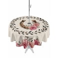 thumbnail image 1 of Outdoor Tablecloths with Umbrella Hole & Zipper, Pink Roses Round Tablecloth 54 Inch, Spring Horseshoes Floral Leaves Rustic Waterproof Table Cloth, Patio/Pool/Picnic Table Covers, 1 of 8
