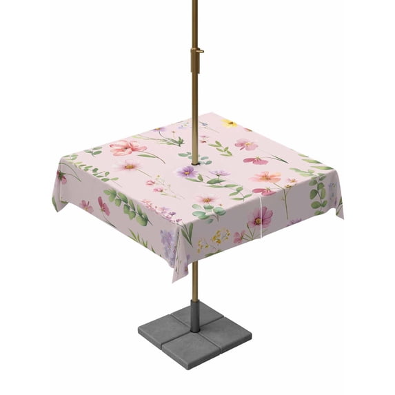 Outdoor Tablecloths with Umbrella Hole & Zipper, Pink Spring Floral 54x54 Inch Square Tablecloths, Flowers Botanical Elegant Pastoral Waterproof Table Cloth, Patio/Pool/Picnic Table Covers
