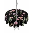 thumbnail image 1 of Outdoor Tablecloths with Umbrella Hole & Zipper, Pink Spring Floral Round Tablecloths 60 Inch, Flowers Botanical Elegant Pastoral Black Waterproof Table Cloth, Patio/Pool/Picnic Table Covers, 1 of 8