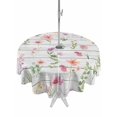 thumbnail image 1 of Outdoor Tablecloths with Umbrella Hole & Zipper, Pink Spring Floral Round Tablecloths 60 Inch, Flowers Botanical Elegant Wooden Waterproof Table Cloth, Patio/Pool/Picnic Table Covers, 1 of 8