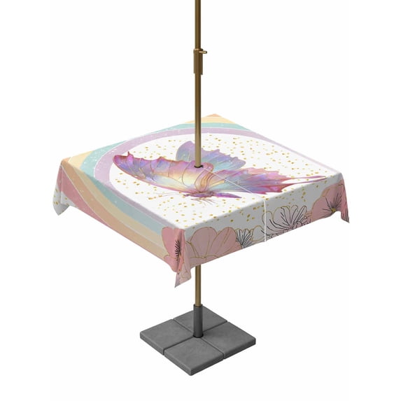 Outdoor Tablecloths with Umbrella Hole & Zipper, Purple Butterfly 54x54 Inch Square Tablecloths, Cute Rainbow Spring Floral Botanical Waterproof Table Cloth, Patio/Pool/Picnic Table Covers