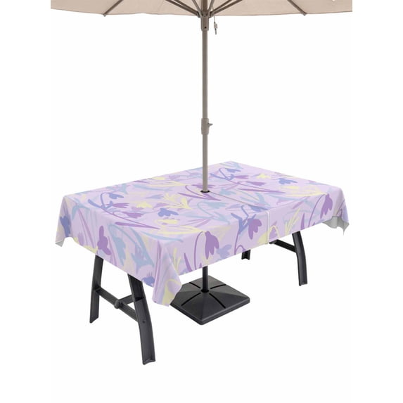 Outdoor Tablecloths with Umbrella Hole & Zipper, Purple Floral Retro Rectangle Tablecloth 52x70 Inch, Abstract Vintage Floral Botanical Waterproof Table Cloth, Patio/Pool/Picnic Table Covers
