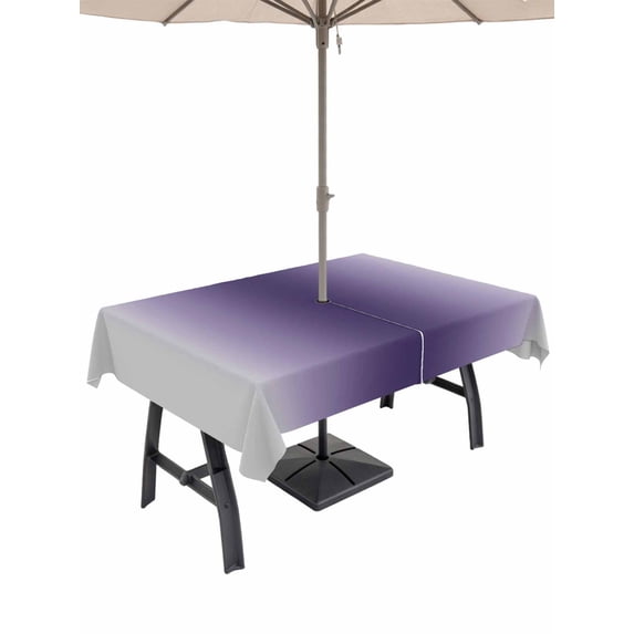 Outdoor Tablecloths with Umbrella Hole & Zipper, Purple Grey Ombre 54x80 Inch Tablecloth Rectangle, Farmhouse Gradient Minimalist Waterproof Table Cloth, Patio/Pool/Picnic Table Covers