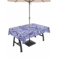 thumbnail image 1 of Outdoor Tablecloths with Umbrella Hole & Zipper, Purple Navy Blue Rectangle Tablecloth 52x70 Inch, Retro Botanical Abstract Art Waterproof Table Cloth, Patio/Pool/Picnic Table Covers, 1 of 8