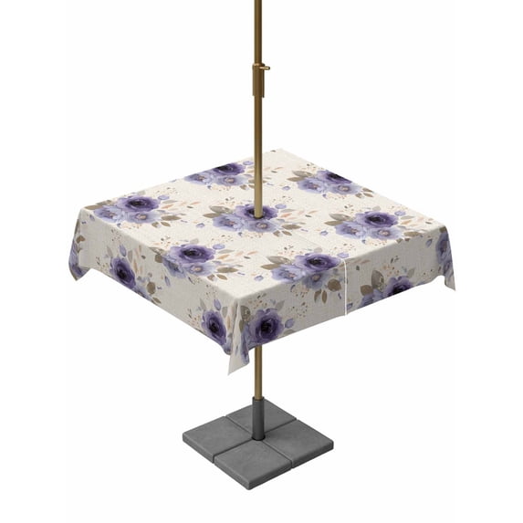 Outdoor Tablecloths with Umbrella Hole & Zipper, Purple Spring Floral 60x60 Inch Square Tablecloths, Farmhouse Flowers Modern Art Waterproof Table Cloth, Patio/Pool/Picnic Table Covers