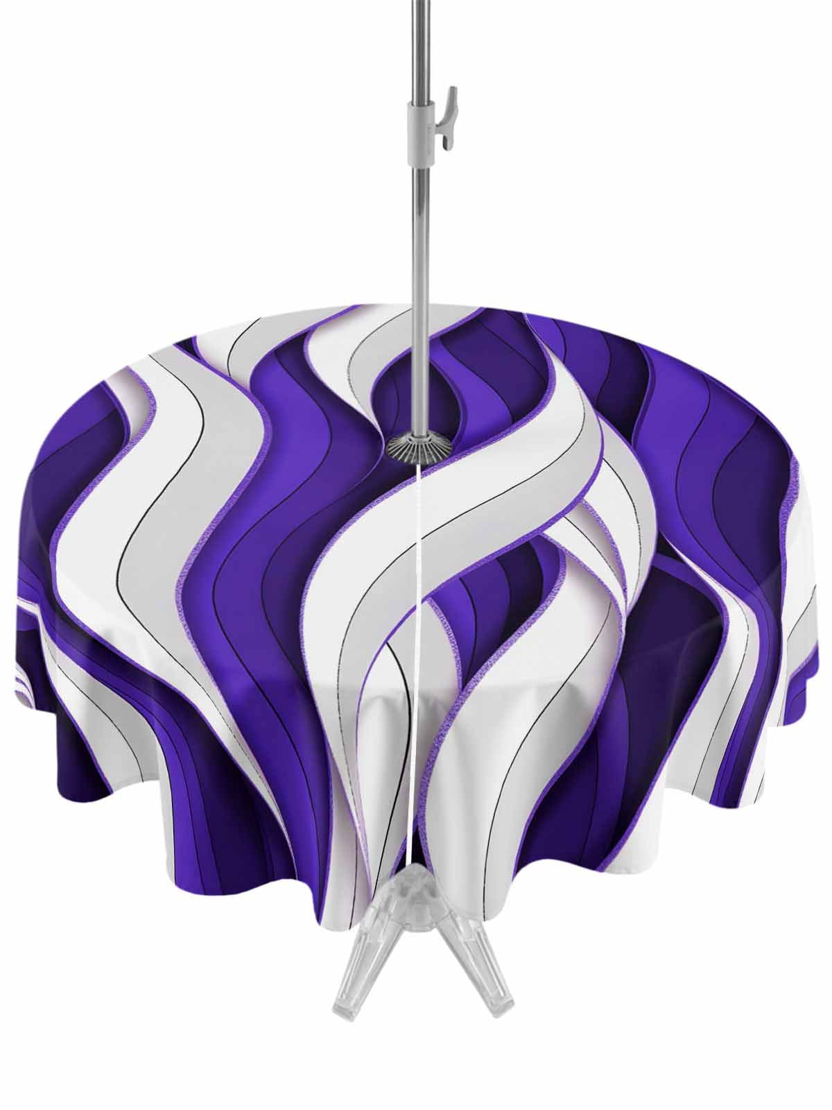 Pool Table Tablecloth Outdoor Tablecloths with Umbrella Hole & Zipper, Purple White Moire ...