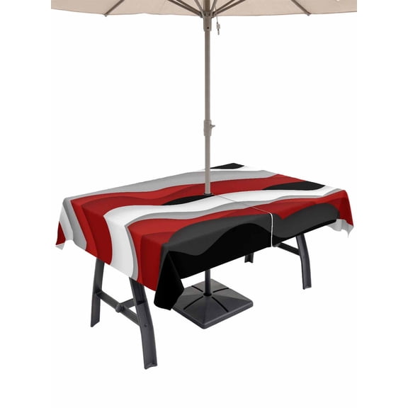 Outdoor Tablecloths with Umbrella Hole & Zipper, Red Black Ombre 60 x102 Inch Rectangle Tablecloths, Modern Geometric Moire Abstract Art Waterproof Table Cloth, Patio/Pool/Picnic Table Covers