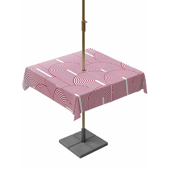Outdoor Tablecloths with Umbrella Hole & Zipper, Red Ombre 60x60 Inch Square Tablecloths, Farmhouse Stripes Modern Abstract Art Waterproof Table Cloth, Patio/Pool/Picnic Table Covers