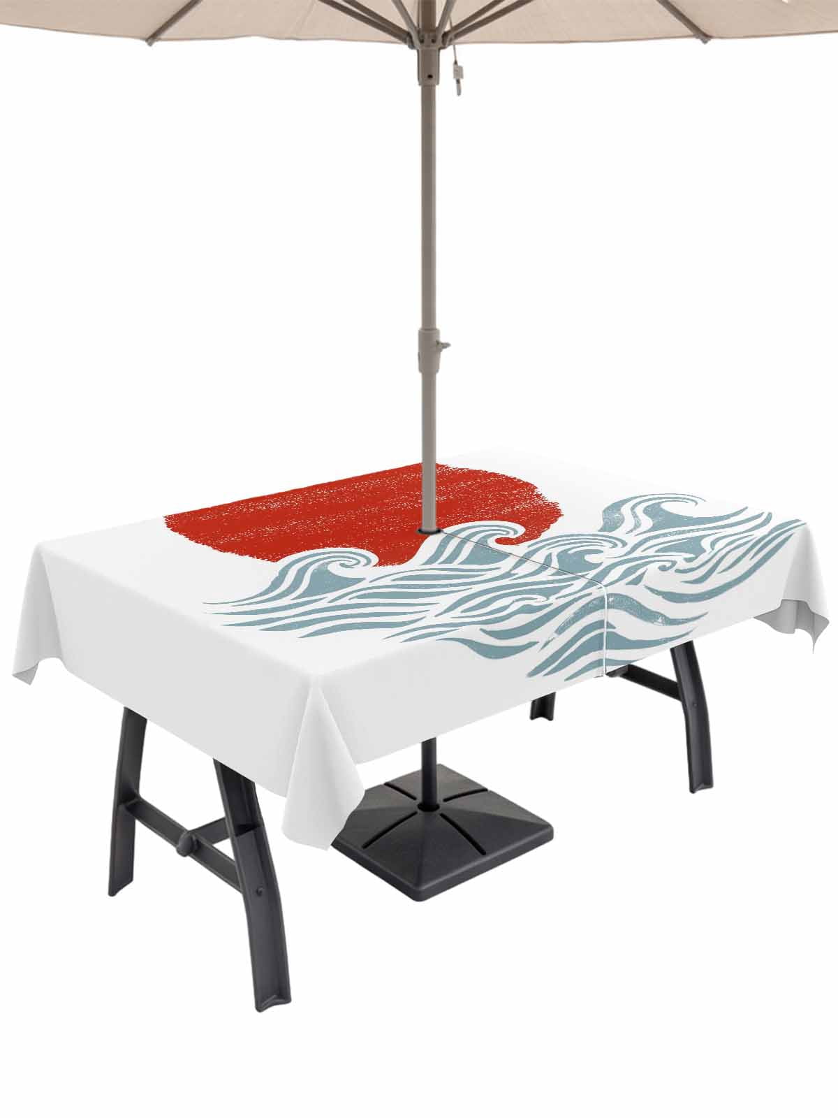 Pool Table Tablecloth Outdoor Tablecloths with Umbrella Hole & Zipper, Red Sun Rise ...