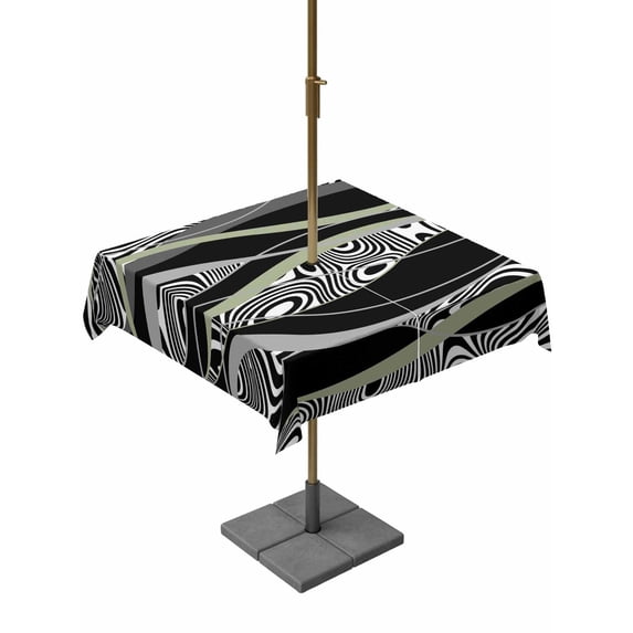 Outdoor Tablecloths with Umbrella Hole & Zipper, Sage Green Black Stripes 54x54 Inch Square Tablecloths, Grey Abstract Gradient Striped Waterproof Table Cloth, Patio/Pool/Picnic Table Covers