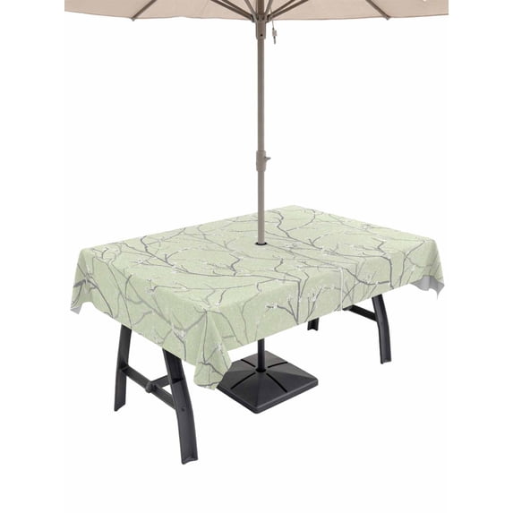 Outdoor Tablecloths with Umbrella Hole & Zipper, Sage Green Branches Rectangle Tablecloth 52x70 Inch, Vintage Art Farmhouse Waterproof Table Cloth, Patio/Pool/Picnic Table Covers