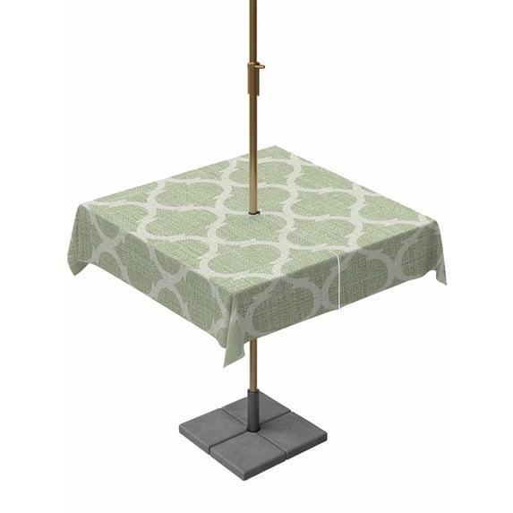 Outdoor Tablecloths with Umbrella Hole & Zipper, Sage Green Morocco 60x60 Inch Square Tablecloths, Boho Abstract Geometric Grid Plaid Waterproof Table Cloth, Patio/Pool/Picnic Table Covers