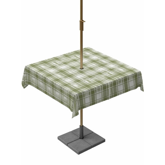 Outdoor Tablecloths with Umbrella Hole & Zipper, Sage Green Plaid 54x54 Inch Square Tablecloths, Modern Art Checkered Farmhouse Waterproof Table Cloth, Patio/Pool/Picnic Table Covers