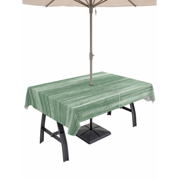 Outdoor Tablecloths with Umbrella Hole & Zipper, Sage Green Rectangle Tablecloth 52x70 Inch, Vintage Modern Abstract Art Ombre Waterproof Table Cloth, Patio/Pool/Picnic Table Covers