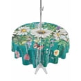thumbnail image 1 of Outdoor Tablecloths with Umbrella Hole & Zipper, Spring Daisy Leaves Round Tablecloths 60 Inch, Vintage Watercolor Flowers Teal Wooden Waterproof Table Cloth, Patio/Pool/Picnic Table Covers, 1 of 8