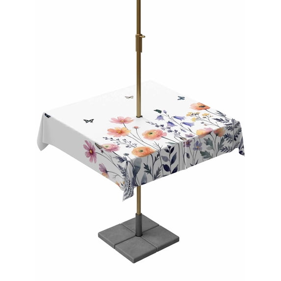 Outdoor Tablecloths with Umbrella Hole & Zipper, Spring Floral 60x60 Inch Square Tablecloths, Elegant Pastoral Flowers Botanical Waterproof Table Cloth, Patio/Pool/Picnic Table Covers