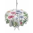 thumbnail image 1 of Outdoor Tablecloths with Umbrella Hole & Zipper, Spring Floral Round Tablecloths 60 Inch, Pink Blue Flowers Butterfly Wooden Waterproof Table Cloth, Patio/Pool/Picnic Table Covers, 1 of 8