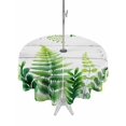 thumbnail image 1 of Outdoor Tablecloths with Umbrella Hole & Zipper, Spring Leaves Round Tablecloth 54 Inch, Pastoral Garden Botanical Gray Wooden Waterproof Table Cloth, Patio/Pool/Picnic Table Covers, 1 of 8