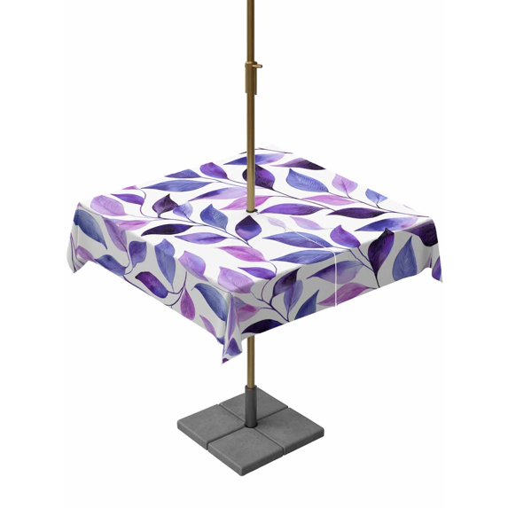 Outdoor Tablecloths with Umbrella Hole & Zipper, Spring Purple Leaves 54x54 Inch Square Tablecloths, Country Leaf Plants Pastoral Waterproof Table Cloth, Patio/Pool/Picnic Table Covers