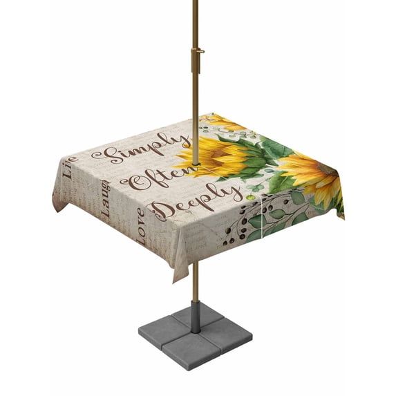 Outdoor Tablecloths with Umbrella Hole & Zipper, Sunflower 54x54 Inch Square Tablecloths, Yellow Floral Waterproof Table Cloth, Patio/Pool/Picnic Table Covers