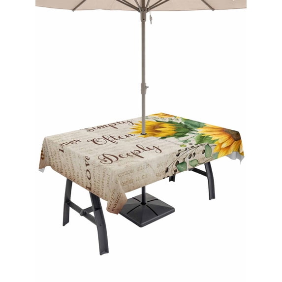 Outdoor Tablecloths with Umbrella Hole & Zipper, Sunflower 54x80 Inch Tablecloth Rectangle, Yellow Floral Waterproof Table Cloth, Patio/Pool/Picnic Table Covers