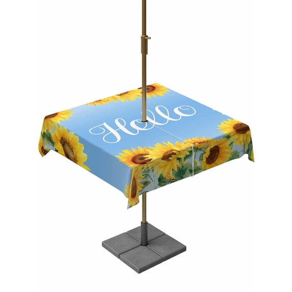 Outdoor Tablecloths with Umbrella Hole & Zipper, Sunflowers 60x60 Inch Square Tablecloths, Yellow Summer Botanical Elegant Flowers Waterproof Table Cloth, Patio/Pool/Picnic Table Covers